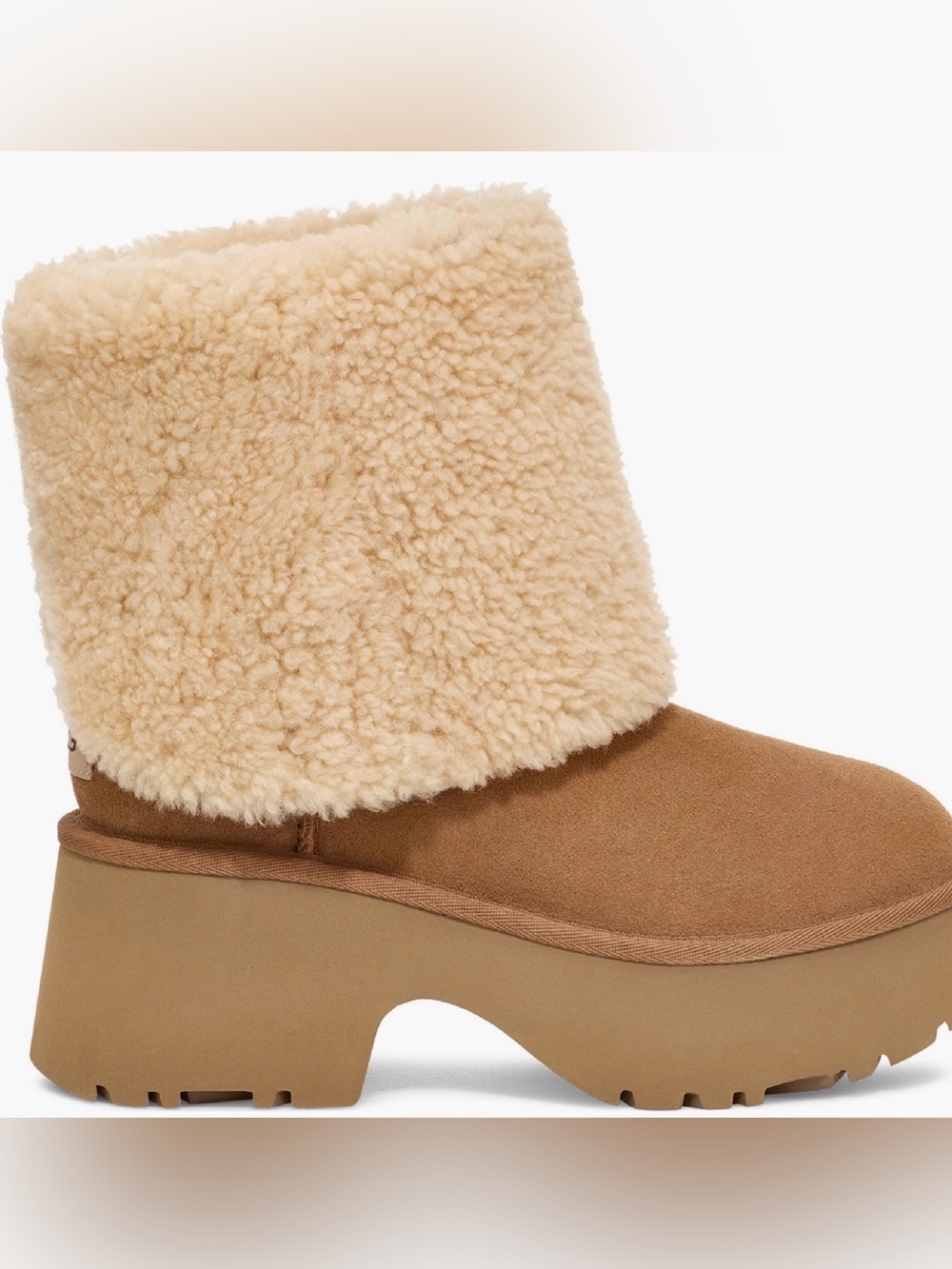 UGG Chestnut Suede Boot with Cream Sherpa Cuff Size 10
